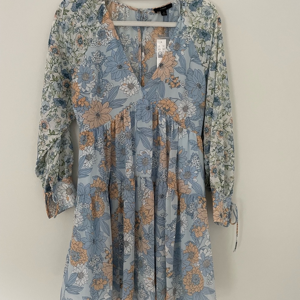 J. Crew Women's Multicolor Floral Crinkle Chiffon Dress Long Sleeve Size 4